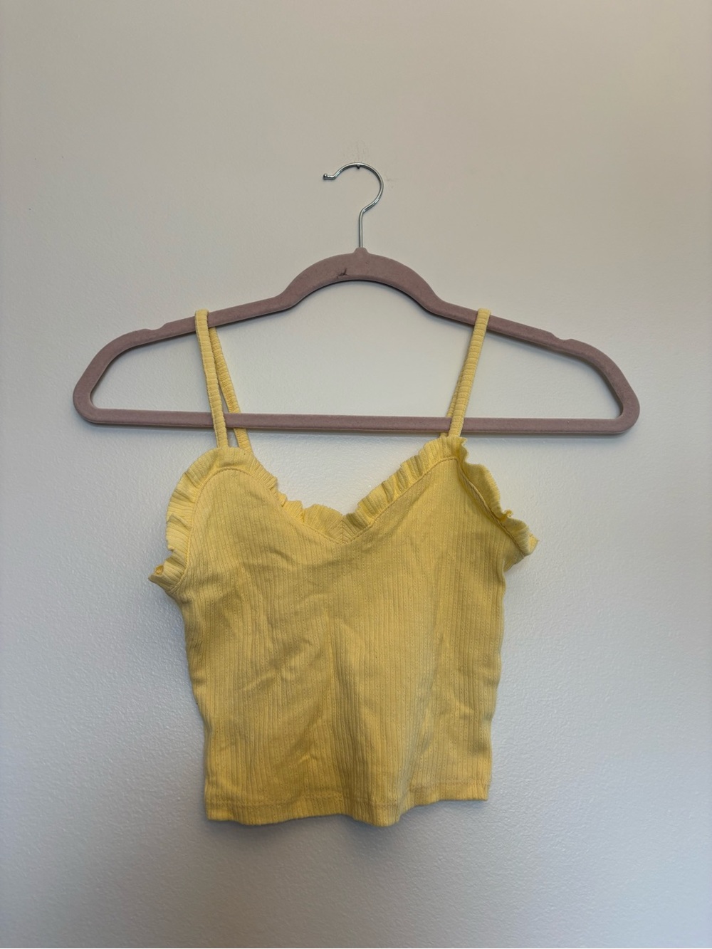 4 Garage Tanks, Yellow Ruffle-Trim, Pink Knit Ribbed, Pink  Velvet, Gold Striped